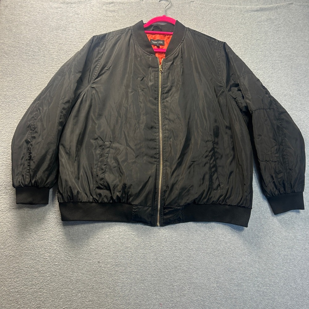 New Look Bomber Flight Jacket Womens 3XL Black MA1 Orange Lined Full Zip Quilted